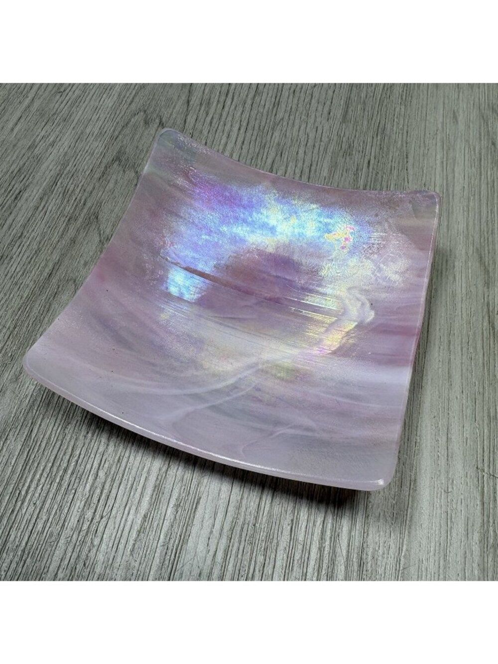 Glass Pink Square Trinket Candy Dish 5"x5" Made in USA Florida